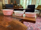 RARE Vtg PINK Gooseberry PYREX 473 472 471 Cover Casserole Bake Serve Store Set