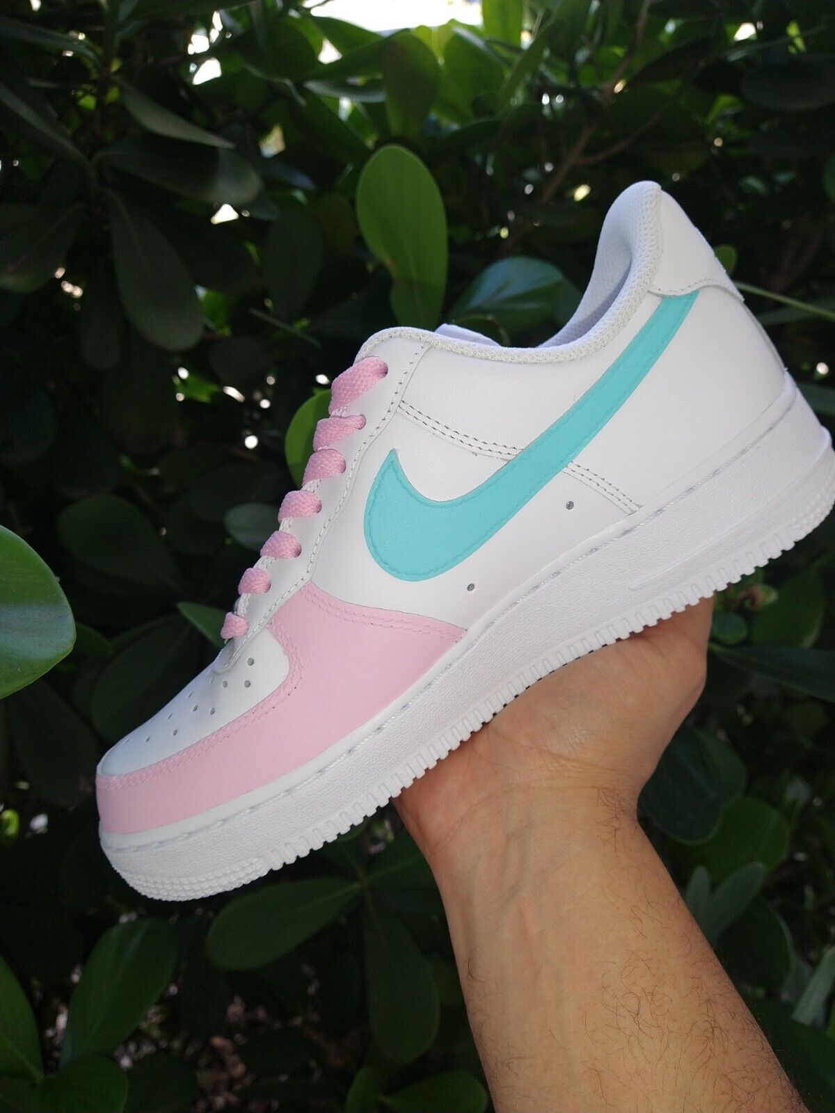 🧁Nike Air Force 1 07 Womens White Pink Turquoise Custom Girls Gs Men FREE  GIFT