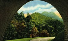 Vintage Postcard Chimney Tops View Underpass Loop-over great smoky mountains