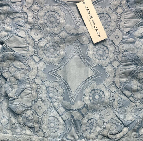 NWT Janie & Jack "Sea You Soon" Lined Powder Blue Lace Ruffle Romper, Girl 8 - Picture 2 of 3