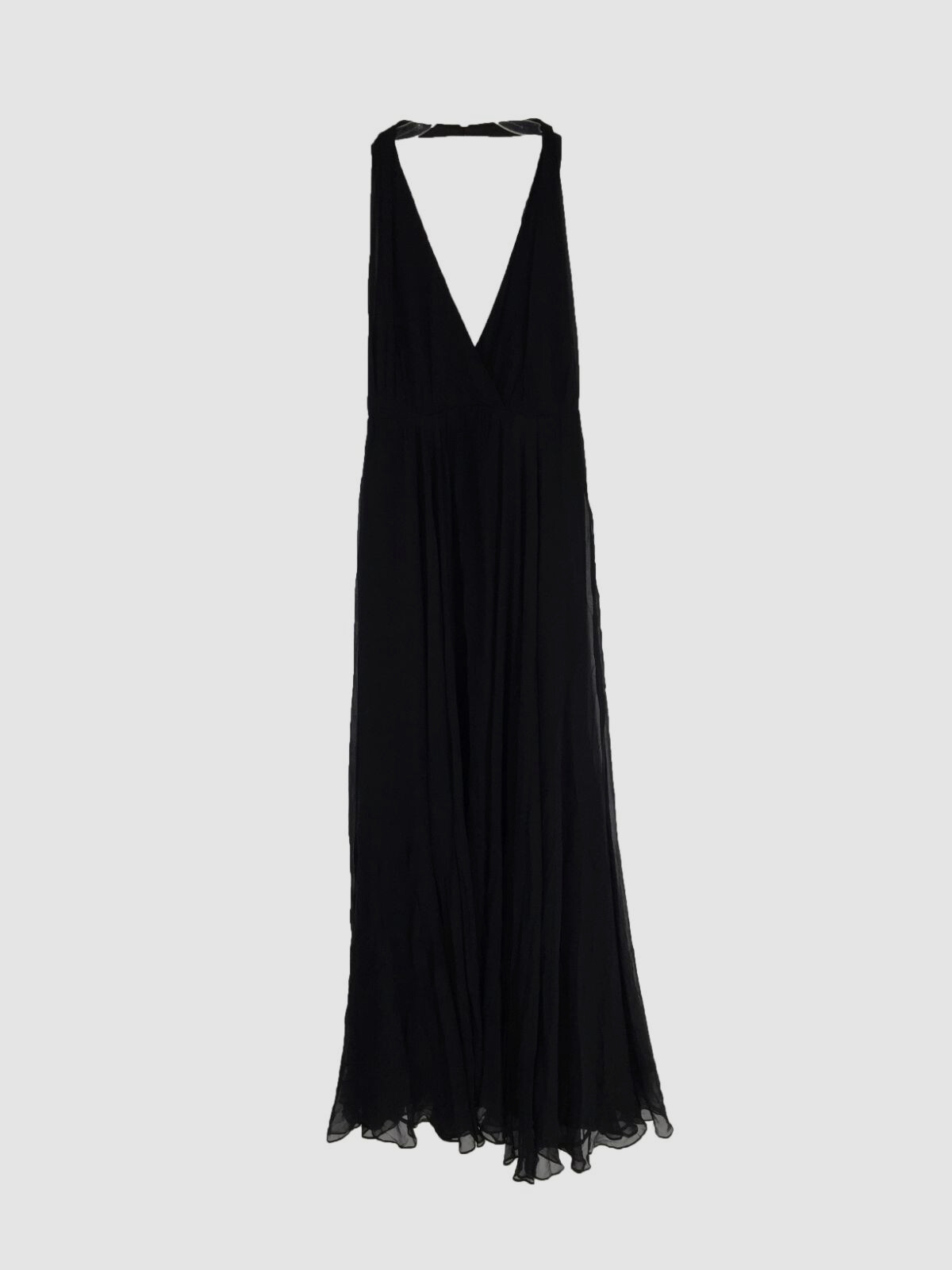 $595 Milly Women's Black Sleeveless V-Neck Chiffon Halter Maxi Dress Size 6