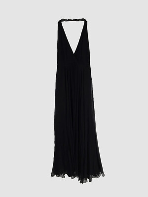 $595 Milly Women's Black Sleeveless V-Neck Chiffon Halter Maxi Dress Size 6