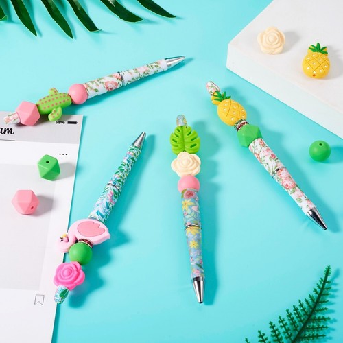 12Pcs Summer Theme Silicone Beads Plastic Beadable Pens Ball-Point Pen 145~147mm - Picture 6 of 8