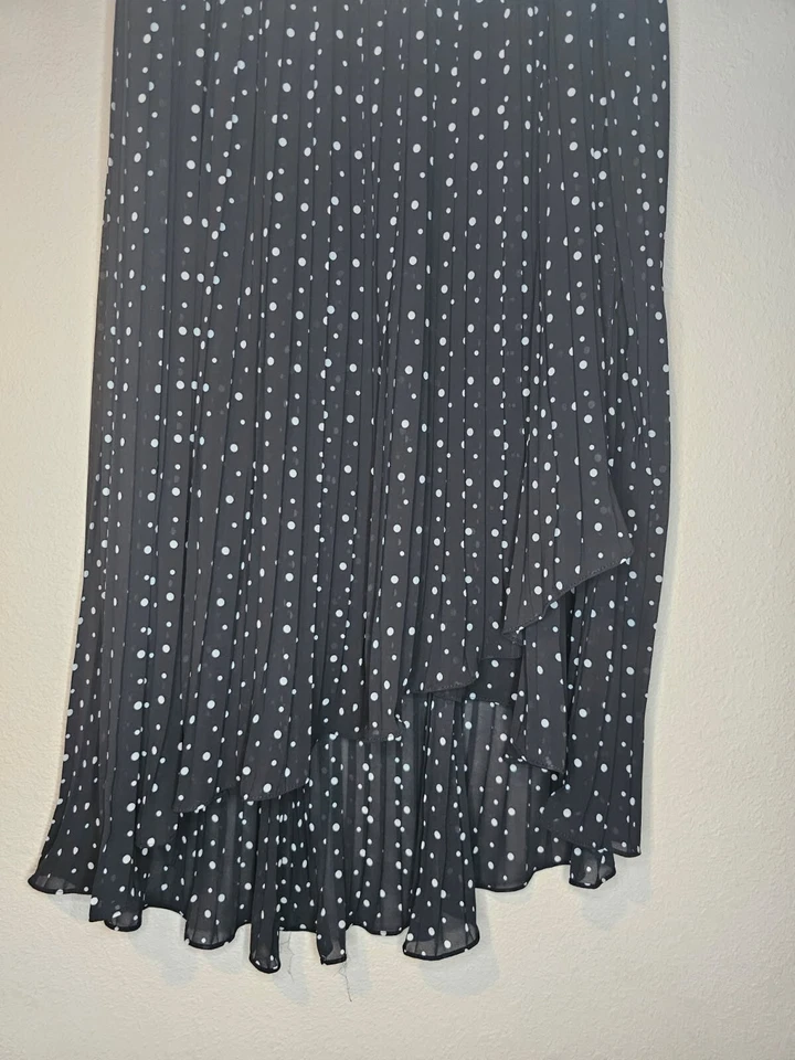 Women's NY Collection High Low Skirt Size L Black Polka Dot Lined Pleated - Image 2 of 4