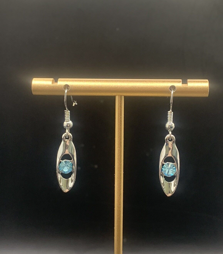 Aqua Crystal Dangle earrings made with Swarovski Crystals 18ct gold Filled - Picture 4 of 5
