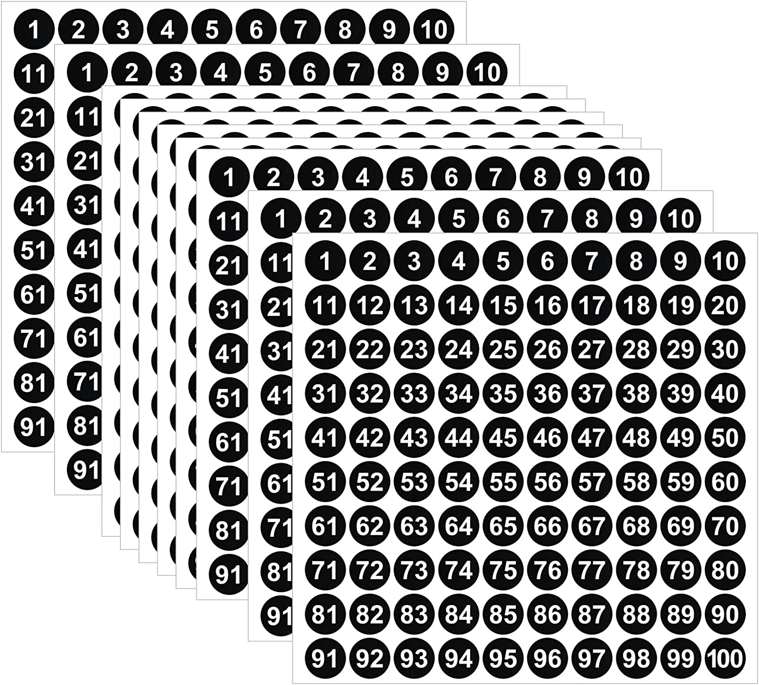 1 to 100 Number Stickers, 2500Pcs 25 Sheets Vinyl Number Stickers Self-Adhesive