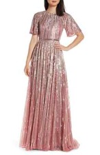 MAC DUGGAL 4913M Rose Pink Glitter Metallic Sequin Embellished Maxi Gown 18 XXL