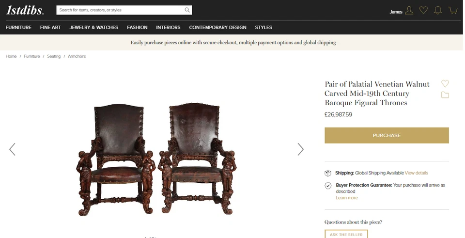 BANCO PALACIEGO VENECIANO TALLADO CUERO NOGAL 1850 VALENTINO PANCIERA BESAREL Foto 2 de 4