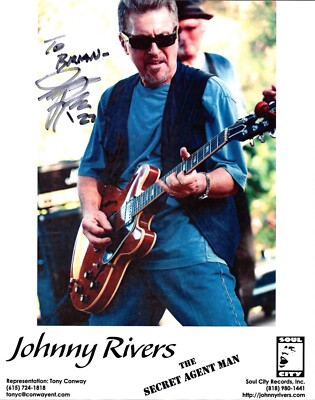 JOHNNY RIVERS HAND SIGNED 8x10 COLOR PHOTO+COA      SECRET AGENT MAN    TO BRIAN