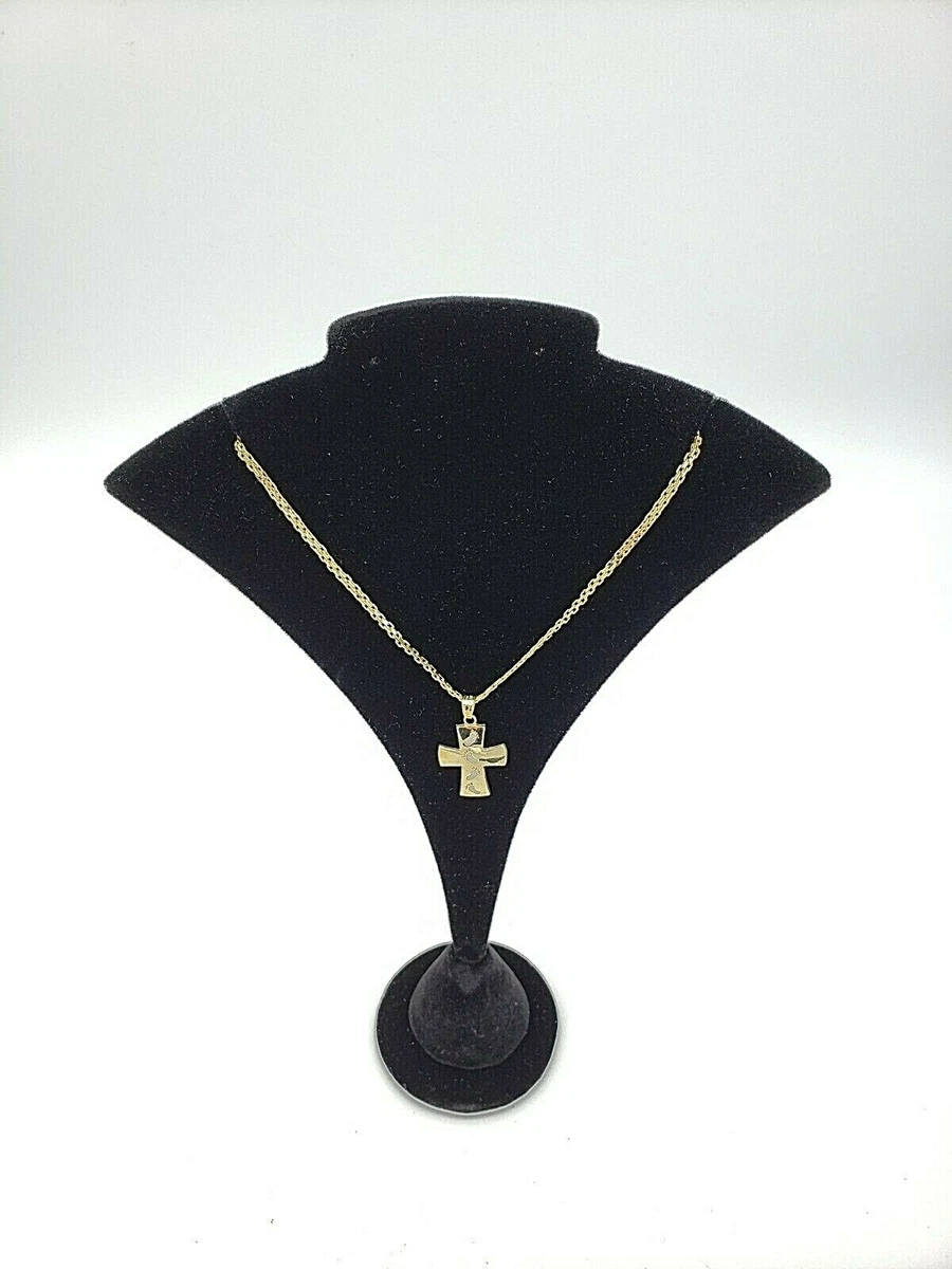 14K GOLD WITH DIAMONDS CROSS NECKLACE FOOTPRINTS IN SAND PRAYER 18