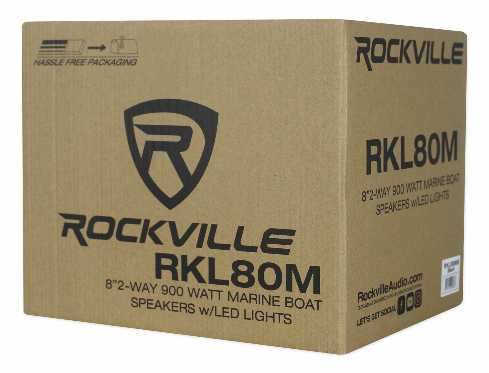 8 Rockville RKL80MB 8 900 Ваттных черных 2-полосных динамиков для морских судов со светодиодами