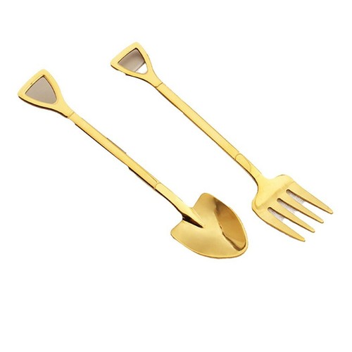 Stainless Steel Spade Shovel Shape Spoon Shovel Fork Dessert Fork & Spoon Set - Picture 20 of 23