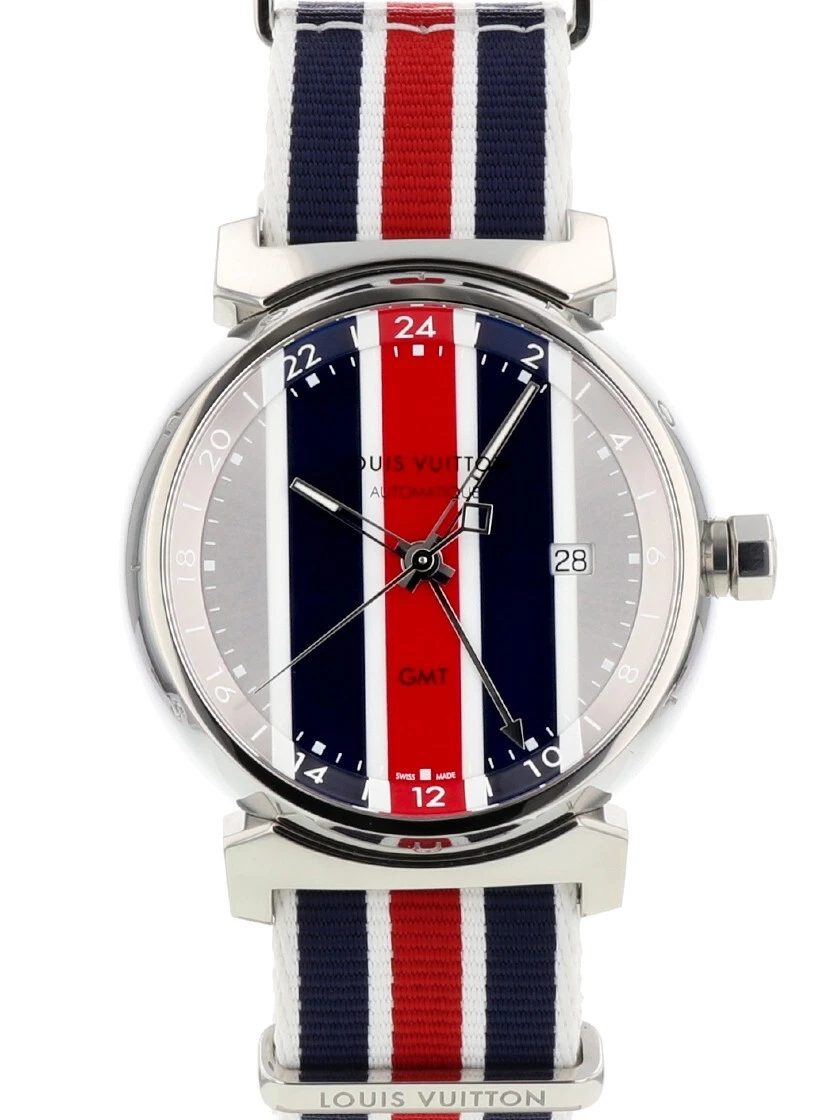 Louis Vuitton Tambour GMT SS Canvas Strap Multicolor Ref.Q1F30 Automatic Watch