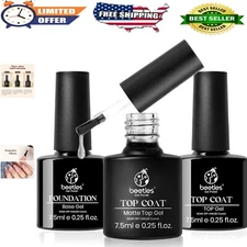 Beetles Gel Nail Polish Base Coat Set, 3pcs No Wipe Top & Base Gel, Matte & G...