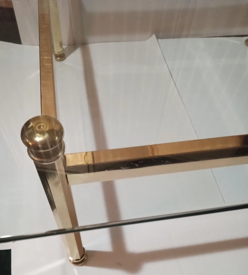 中世纪现代方形咖啡桌金色玻璃上衣 3' x 3' 好莱坞摄政 — 第 3/4 张图片