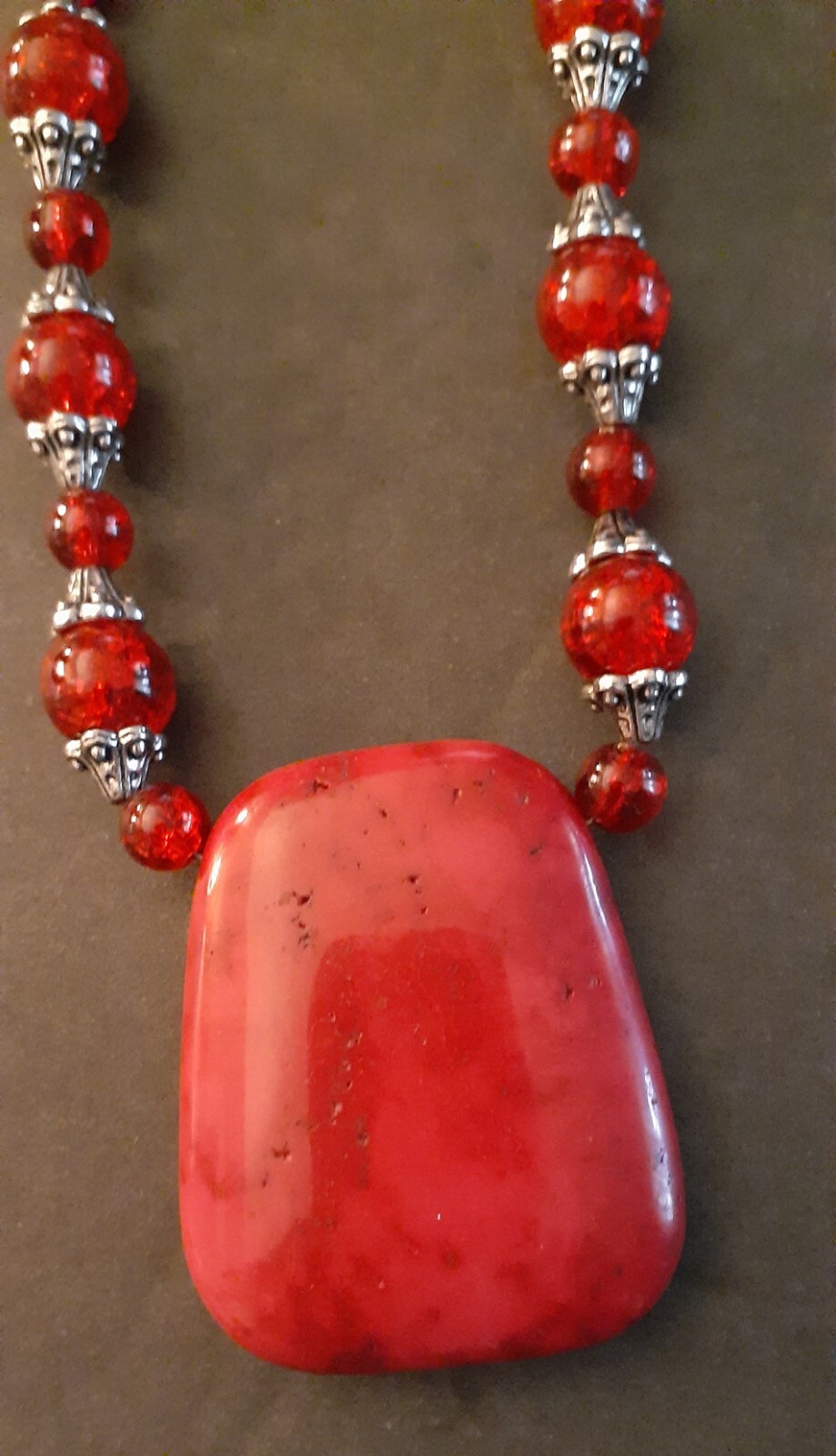 DRAMATIC, BRIGHT RED STATEMENT NECKLACE, 22" - image 2