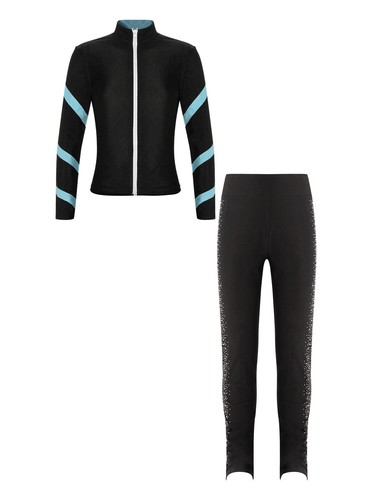 Kids Girls Outfits Trousers Outfit Shiny Set Long Sleeve Top Sportwear Skating - Picture 27 of 57