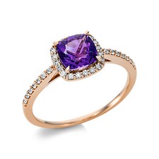 Ring Schmuckring 1 Amethyst Farbstein 34 Brillanten Rotgold 750/-