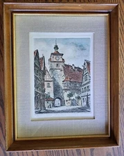 Fredrich Gortitz Rothenburg German Original Etching Framed Signed Vintage