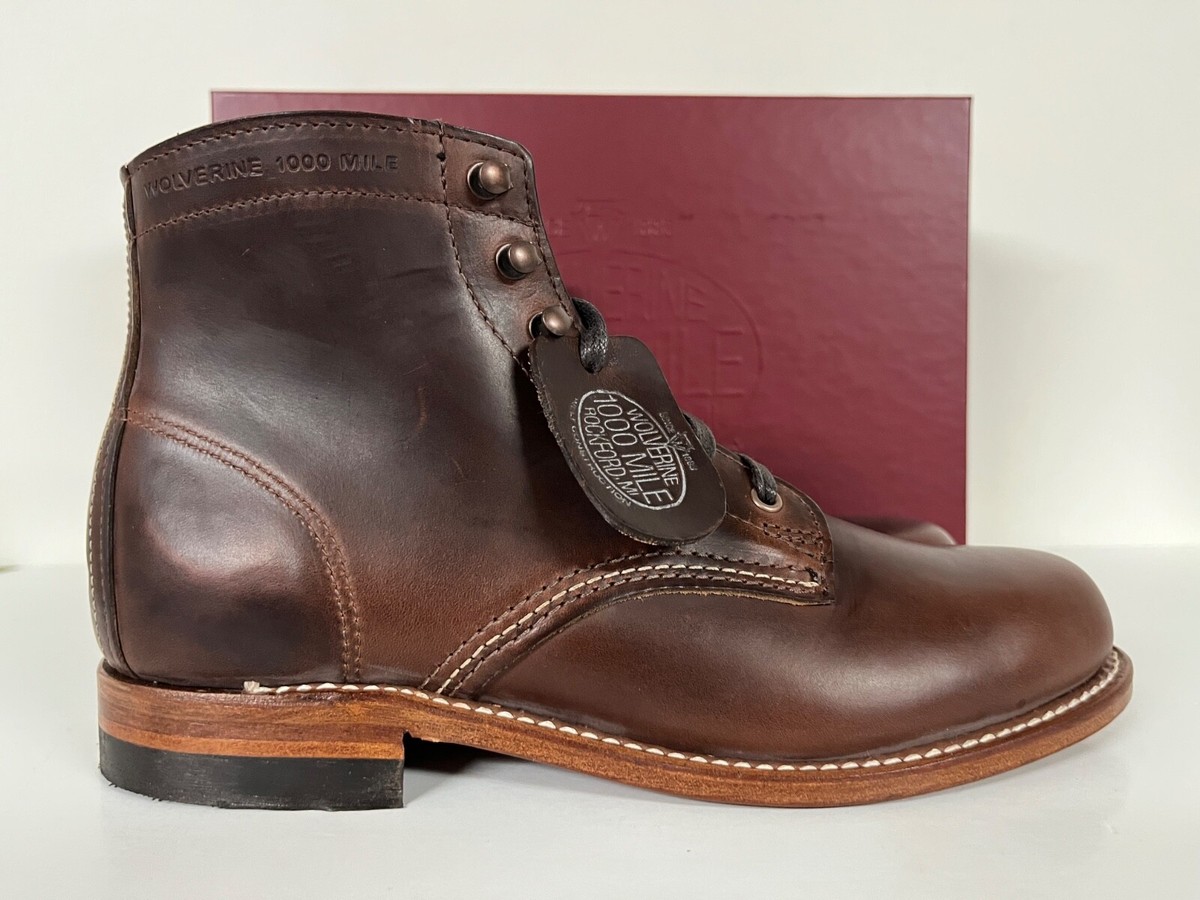 Wolverine 1000 Mile Plain Toe Original Boots Brown Leather Vibram