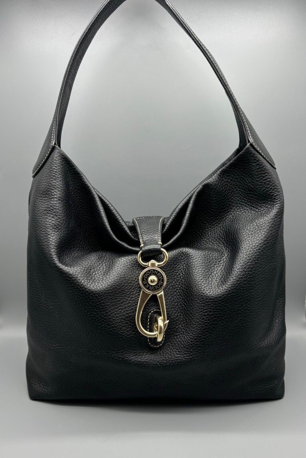 Dooney & Bourke Belvedere Black Pebbled Leather Clip Hobo Shoulder Bag EXCELLENT