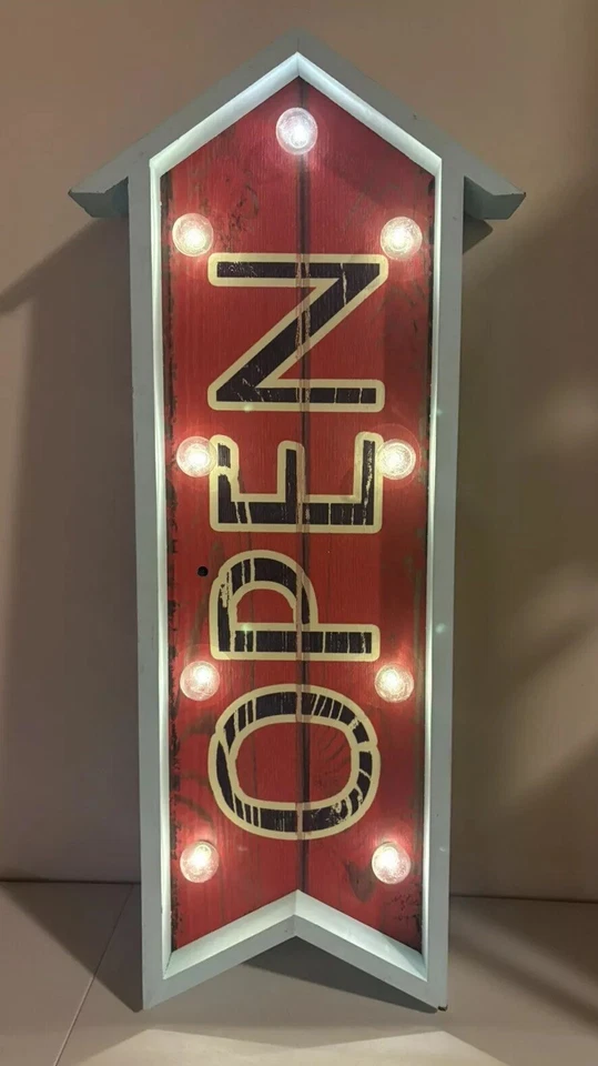 Rustic Look Battery Operated Open Sign w/Pointed Arrow & Lights & Remote Control - Image 2 of 4