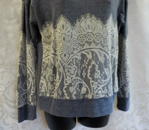 Jolt Junior Sweater Size S NWT Grey Lace Embellish Long Sleeves Crew Neck Blend - Picture 3 of 12