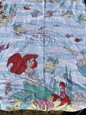 3Pc Disney Little Mermaid Ariel Twin FLAT Sheet  2 Fitted Sheets Blue VGC