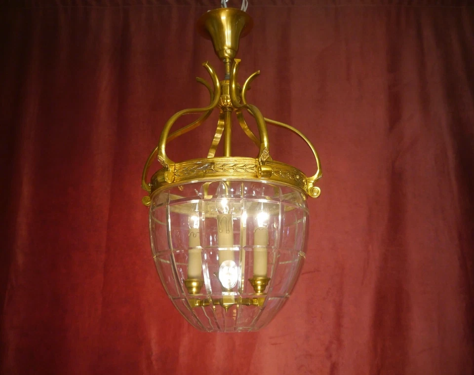 lustre lanterna fina lâmpada bronze brilhante corte chumbo cristal vidro Ø 15" - Imagem 3 de 4