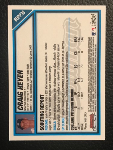 Béisbol Bowman Draft Picks & Prospect 2007 primera cromada - elige tarjetas - BDPP1 -80 - Imagen 58 de 104