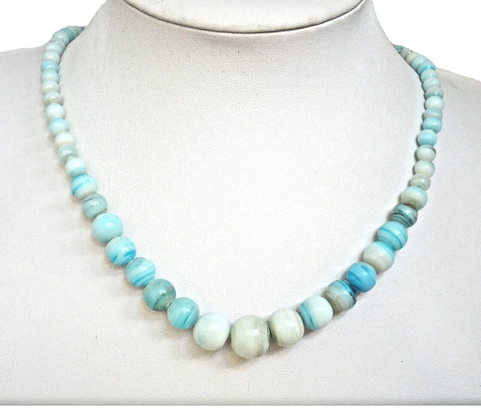 Steinschmuck Kette / Collier 47,5 cm türkis blau weiß echte Steine Folklore NEU - Bild 1 von 1