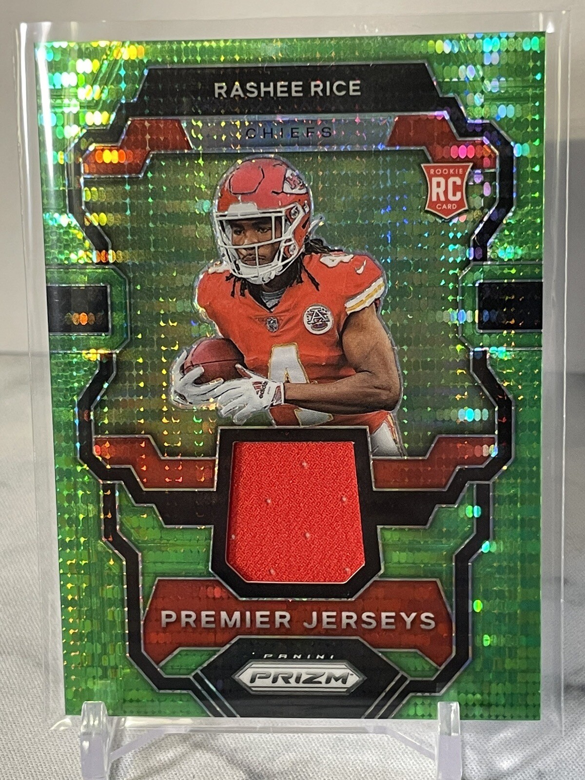 2023 Panini Prizm Rashee Rice Green Pulsar Rookie Premier Jerseys Patch Chiefs