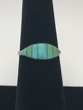 Signed Native American Blue Green Turquoise Sterling Silver 925 Ring Size 6.5