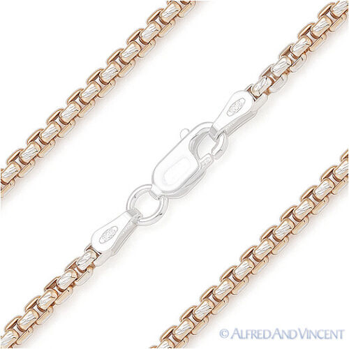 .925 Italy Sterling Silver & 14k Rose Gold Round Box 2.5mm Link Chain Necklace - Afbeelding 1 van 1