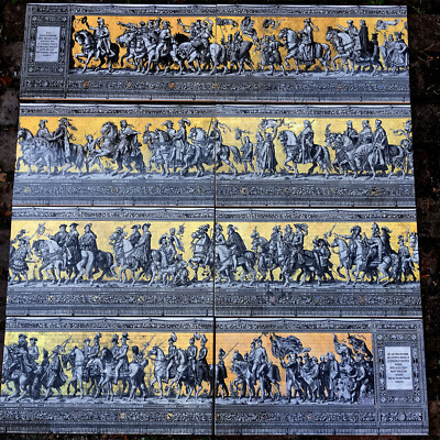 Fliesenbild, keramisches Wandbild ''Fürstenzug'' 8 oder 16 Fliesen, handdekoriert