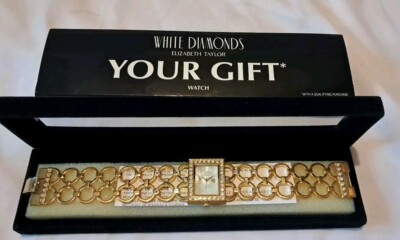 Elizabeth Taylor White Diamonds Womens Goldtone Quartz Bracelet Watch New In Box Elizabeth Taylor White Diamonds Women Goldtone  main image 3