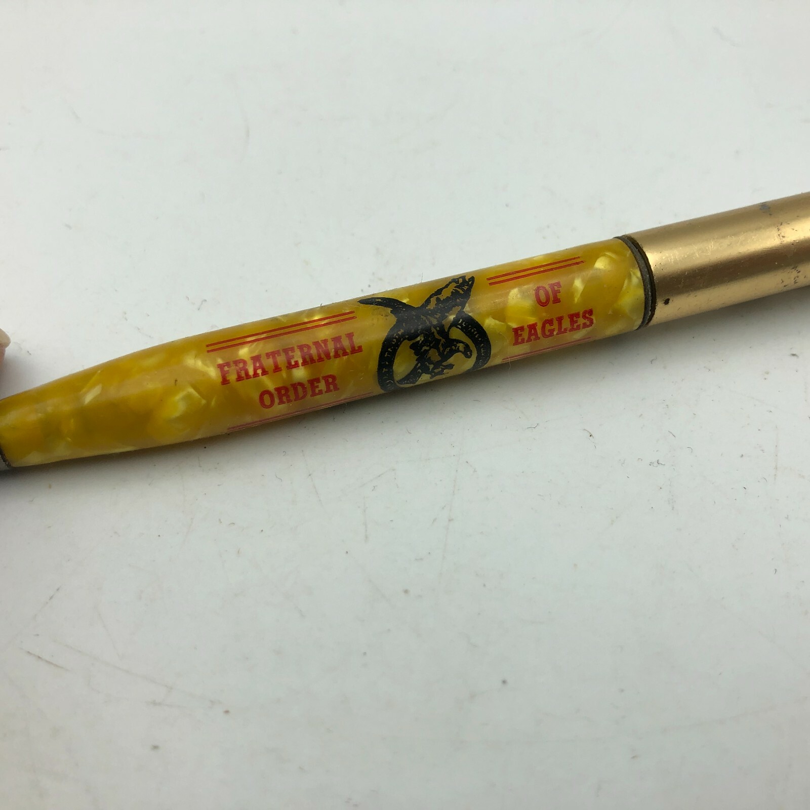 FOE Mechanical Pencil Yellow Pearlescent Eagles Waterloo Iowa Vtg Parts Repair