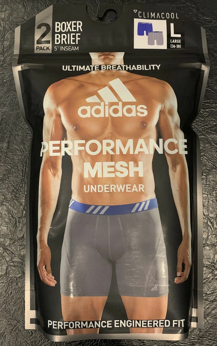 Adidas Men's 2-Pack Performance Mesh Underwear Boxer Briefs L (36-38)  Grey/Blue