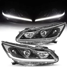 For 2016-2017 Honda Accord Sedan W/ LED DRL Black Headlights Clear Corner Lamps