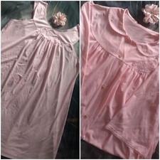 Vintage Lorraine Peignor Medium Pink Nylon Gown Button Robe Sissy Vtg. Lingerie