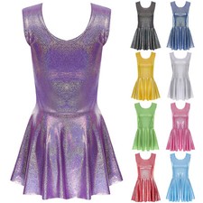 Women Costume Sleeveless Dancewear A-Line Dress Pleated Clubwear Performance