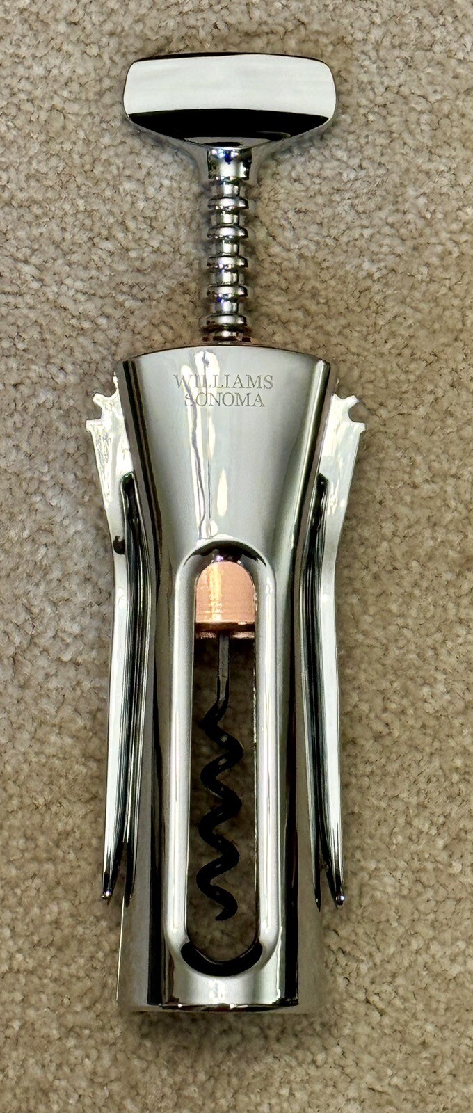 New Williams Sonoma Winged Corkscrew Wine Opener Mirrored Silver Copper
