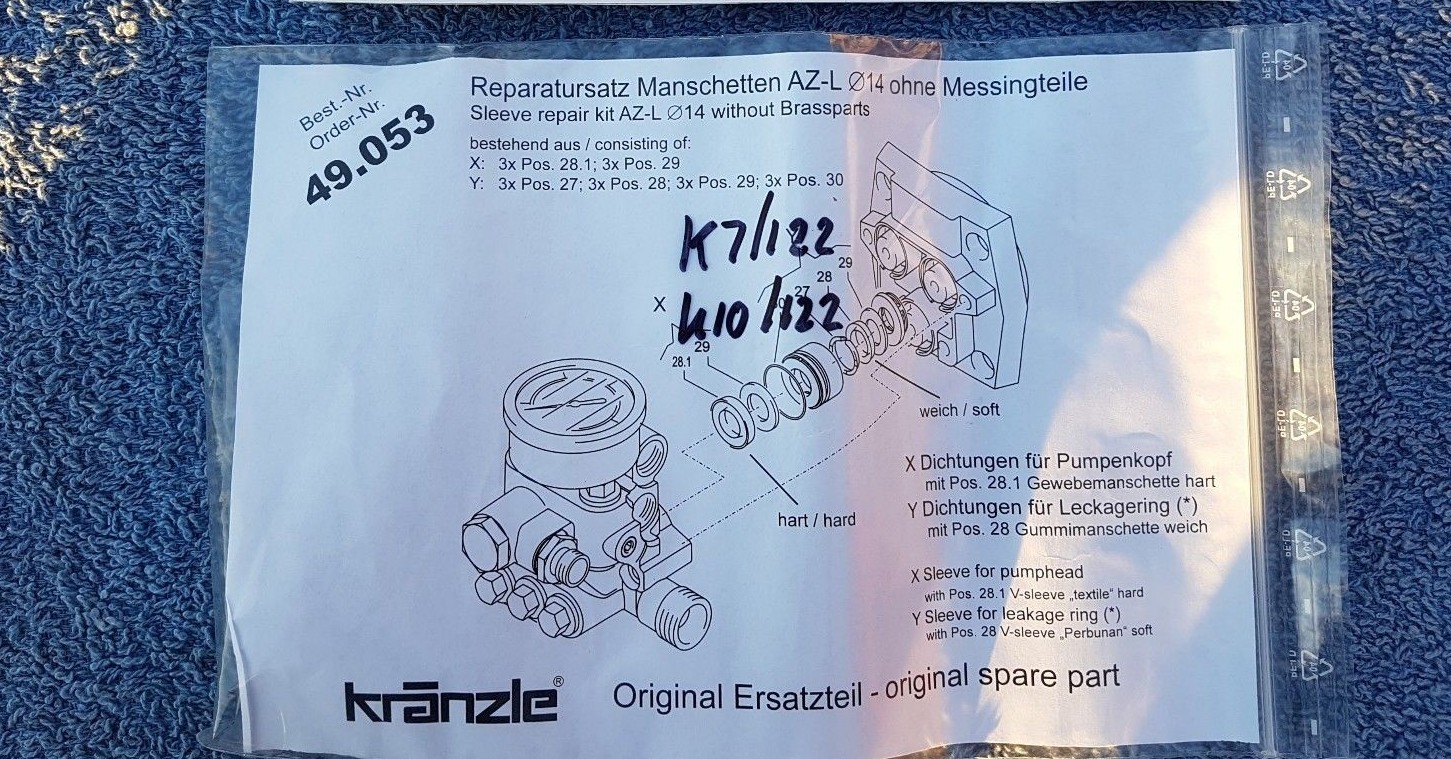 HIGH PRESSURE WASHER JETWASH KRANZLE 49.053 PUMP SEAL REPAIR KIT K10/122 K49053 eBay