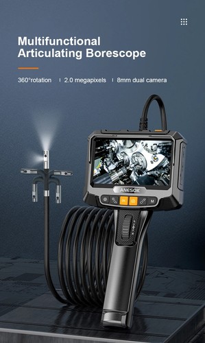 360° Steering Industrial Endoscope Camera Screen Dual Lens Inspection Borescope - Picture 10 of 25