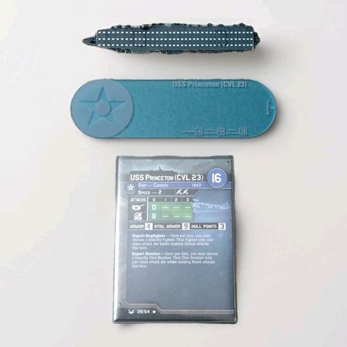 Axis and Allies War At Sea Base Set CVL USS Princeton 28/64 with Card + Base