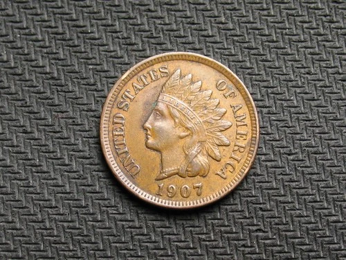💰 COPPER COIN! AU 1907 INDIAN HEAD CENT PENNY FULL LIBERTY & DIAMONDS 434us ✨