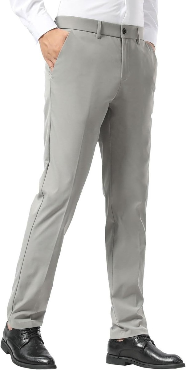 Men's Slim Fit Stretch Khaki Dress Pants, Wrinkle-Free, Flex Waistband |  eBay