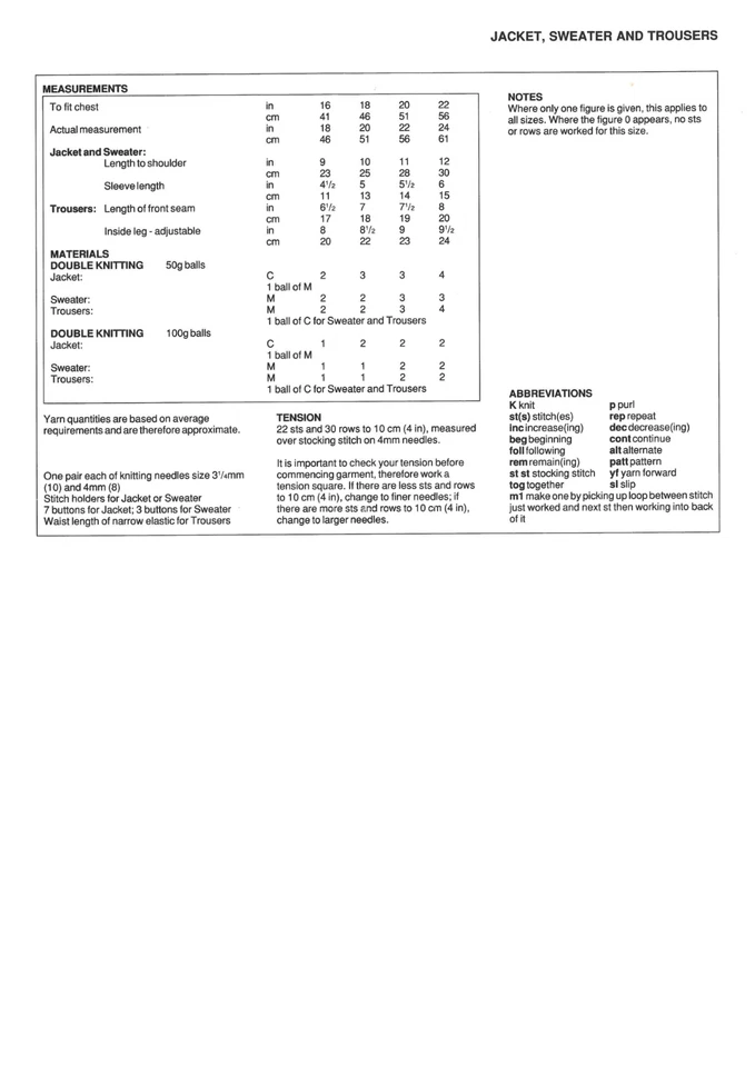 Vintage Baby Knitting Pattern COPY – Hooded Jacket, Sweater & Trousers –DK - Image 2 of 3