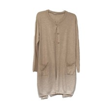 J. JILL Women Knit Long Cardigan Duster 3-Button Long Sleeve Tan Size M Pockets