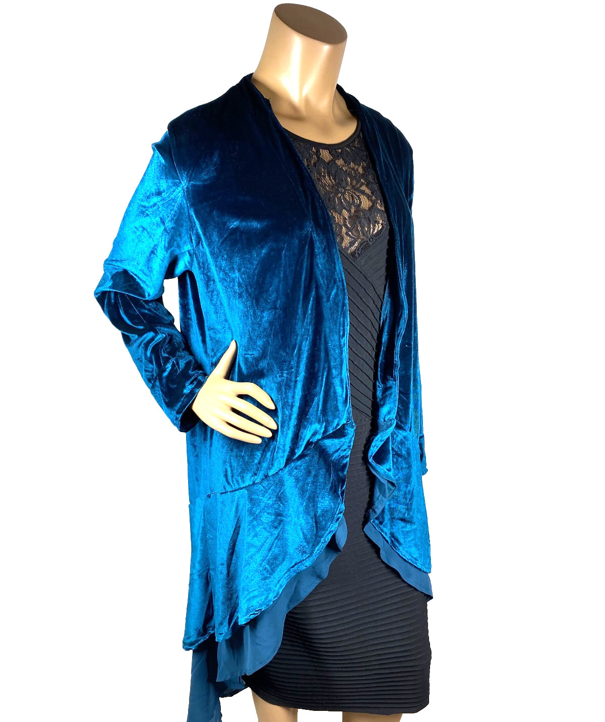 Urban Coco Teal Velvet Duster Open Cardigan Size L Chiffon Layer image 7
